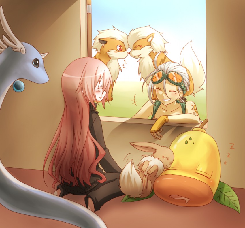 eevee, arcanine, dragonair, growlithe, and weepinbell (original and 1 more) drawn by kuu_(0427)