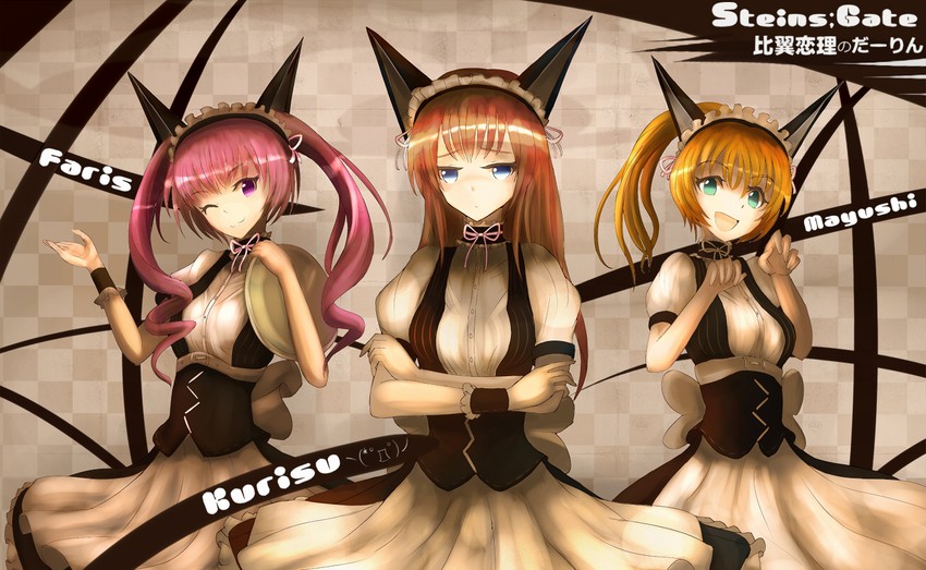makise kurisu, shiina mayuri, and akiha rumiho (steins;gate) drawn by yodori