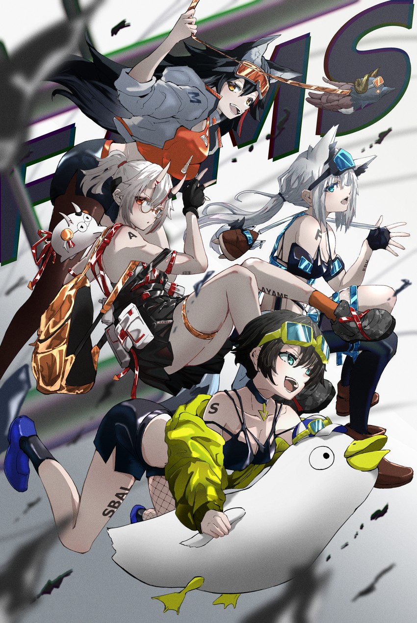 shirakami fubuki, ookami mio, oozora subaru, nakiri ayame, oruyanke, and 2 more (hololive) drawn by aleth