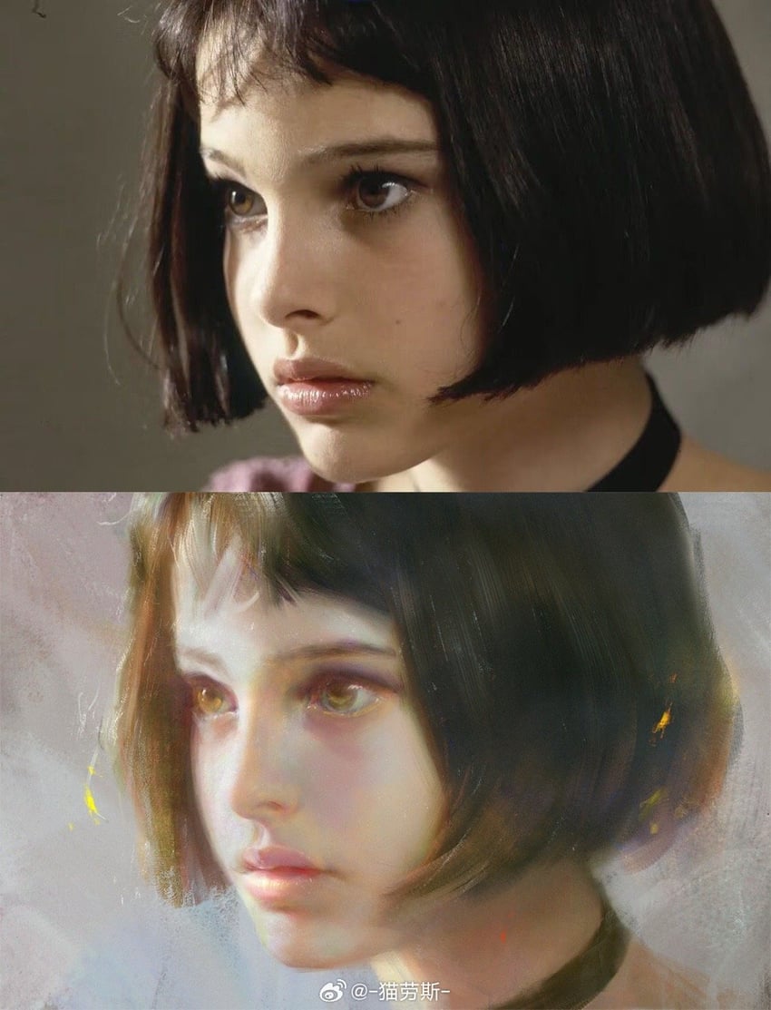 mathilda lando and natalie portman (real life and 1 more) drawn by maolaosi