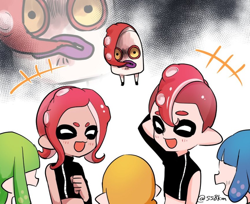 inkling player character, inkling girl, octoling player character, octoling girl, agent 8, and 2 more (splatoon and 2 more) drawn by biku_(ss8km)