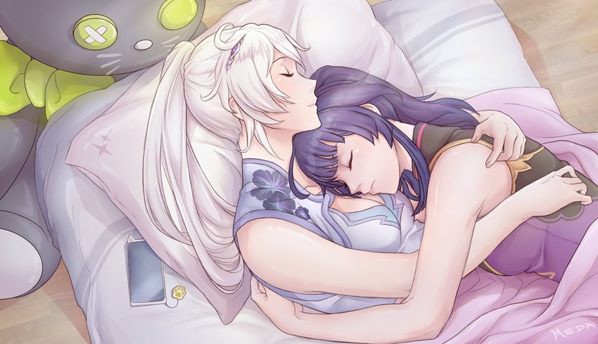 kiana kaslana and raiden mei (honkai and 1 more) drawn by midmenagerie