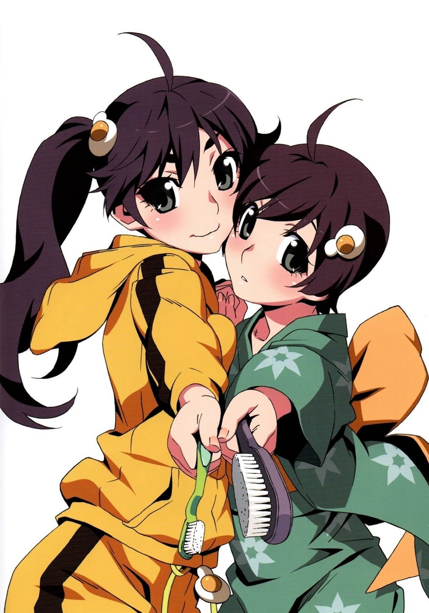araragi karen and araragi tsukihi (monogatari) drawn by watanabe_akio