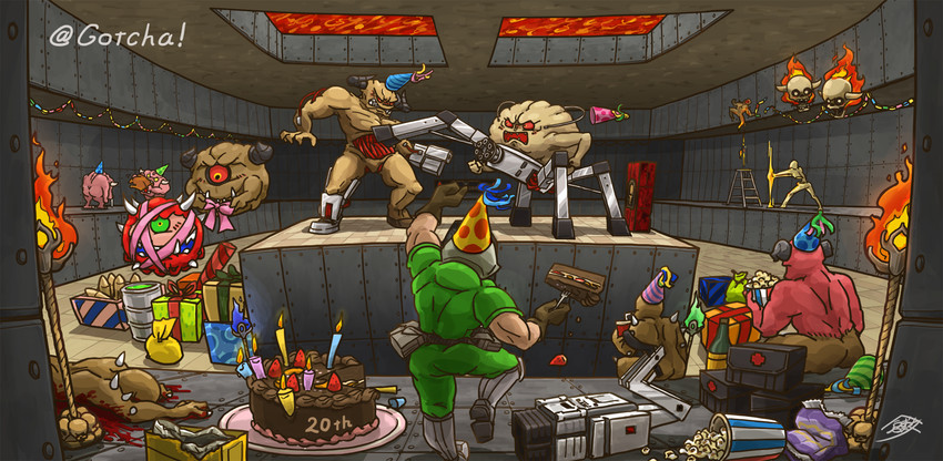 doomguy, cacodemon, imp, baron of hell, cyberdemon, and 5 more (doom and 1 more) drawn by kurashiki_nanka