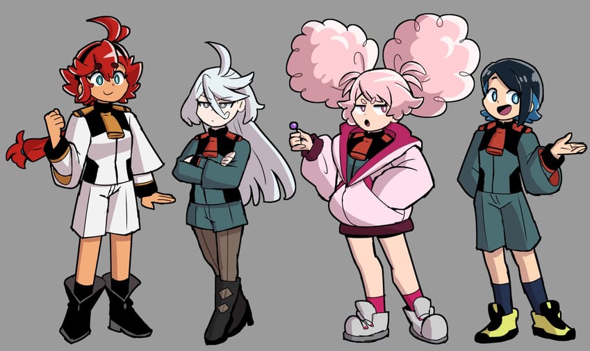 suletta mercury, miorine rembran, chuatury panlunch, and nika nanaura (gundam and 1 more) drawn by eggtempest