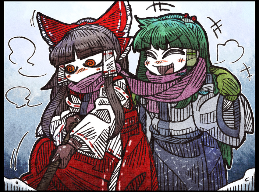 hakurei reimu and kochiya sanae (touhou) drawn by suenari_(peace)