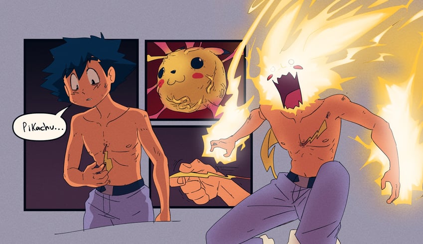 pikachu and ash ketchum (pokemon and 1 more) drawn by inker_comics