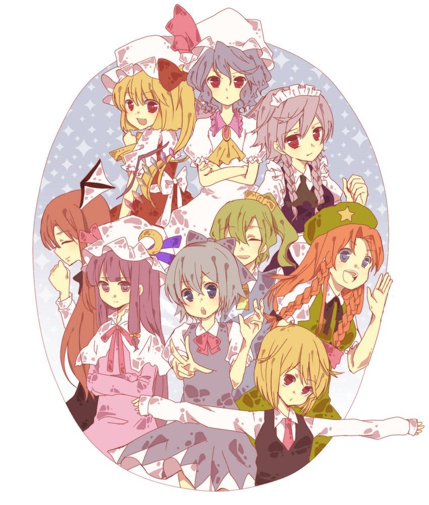 remilia scarlet, flandre scarlet, izayoi sakuya, cirno, patchouli knowledge, and 4 more (touhou and 1 more) drawn by parimu