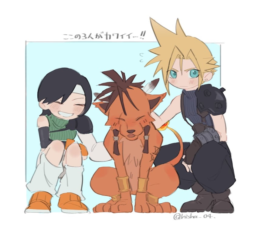 cloud strife, yuffie kisaragi, and red xiii (final fantasy and 1 more) drawn by vani_(hisha_04)