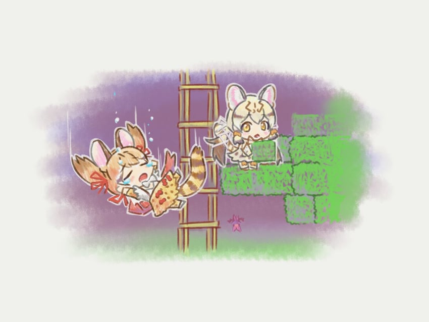 geoffroy's cat, large-spotted genet, and bat (kemono friends and 2 more) drawn by kuroi_ani