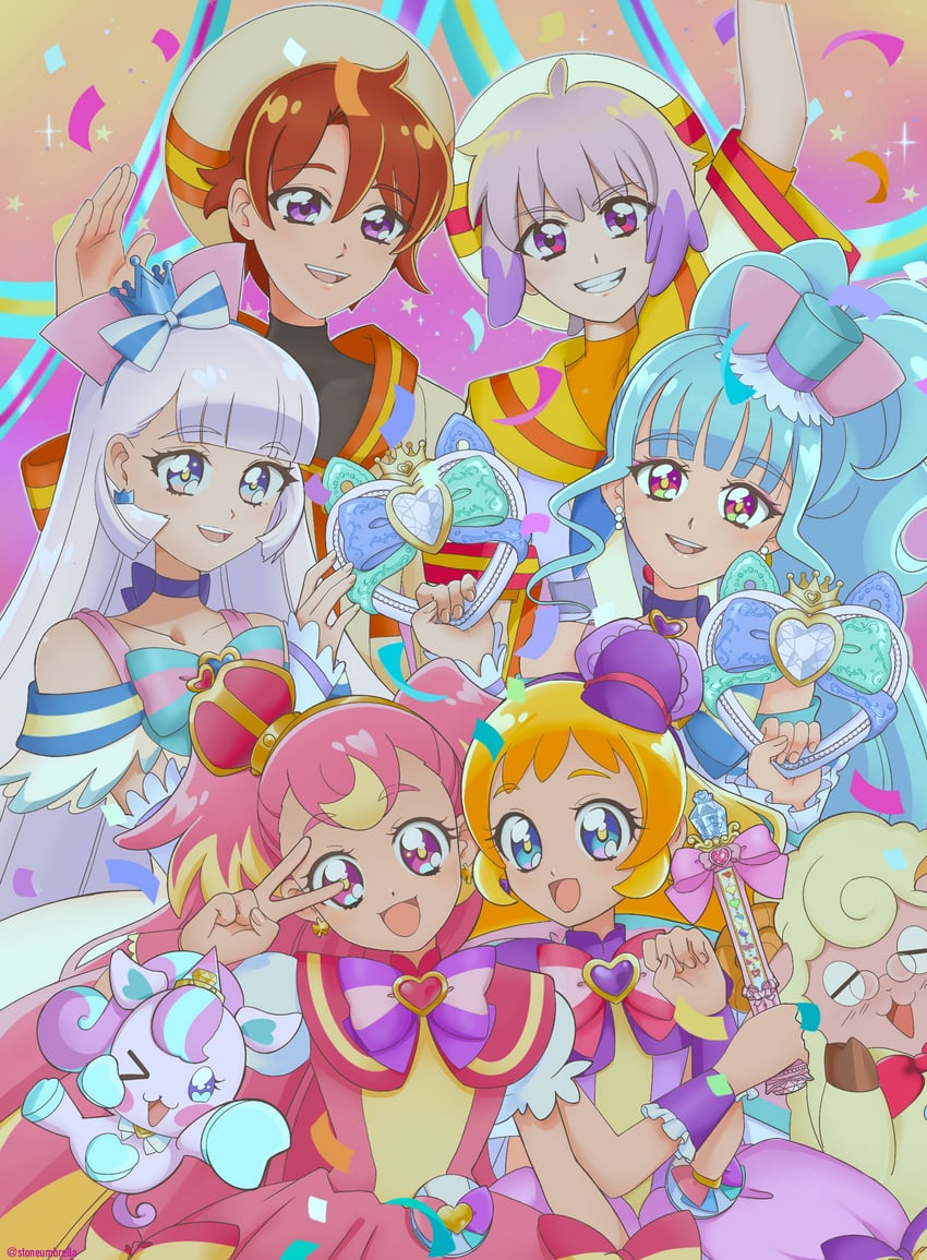 nekoyashiki yuki, inukai komugi, nekoyashiki mayu, inukai iroha, cure wonderful, and 8 more (precure and 1 more) drawn by stone_umbrella