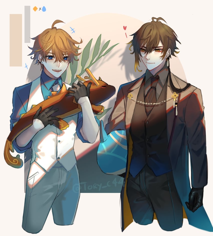 zhongli, tartaglia, and rex lapis (genshin impact) drawn by tory_c44