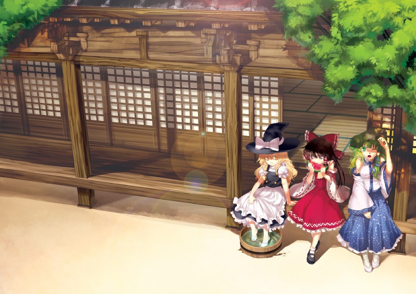 hakurei reimu, kirisame marisa, and kochiya sanae (touhou) drawn by irua