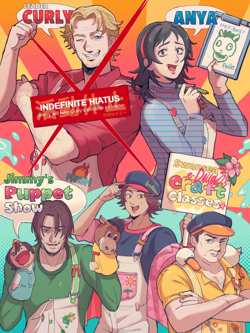 anya, curly, jimmy, daisuke, swansea, and 1 more (mouthwashing) drawn by suna220861