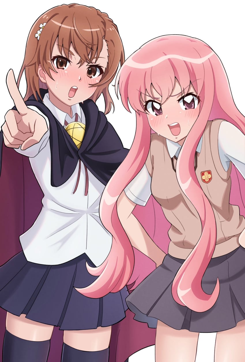 misaka mikoto and louise francoise le blanc de la valliere (toaru majutsu no index and 2 more) drawn by omio