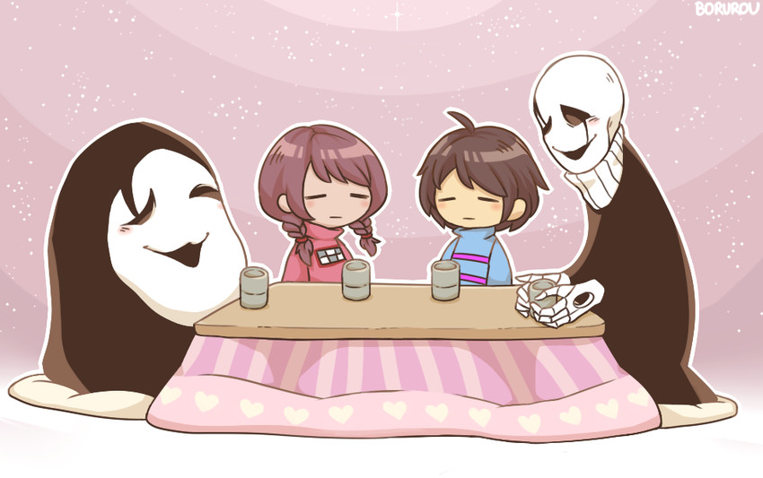 frisk, madotsuki, uboa, and w.d. gaster (undertale and 1 more) drawn by borurou