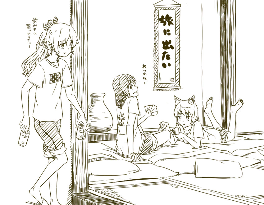 shameimaru aya, inubashiri momiji, and himekaidou hatate (touhou) drawn by kawashina_(momen_silicon)