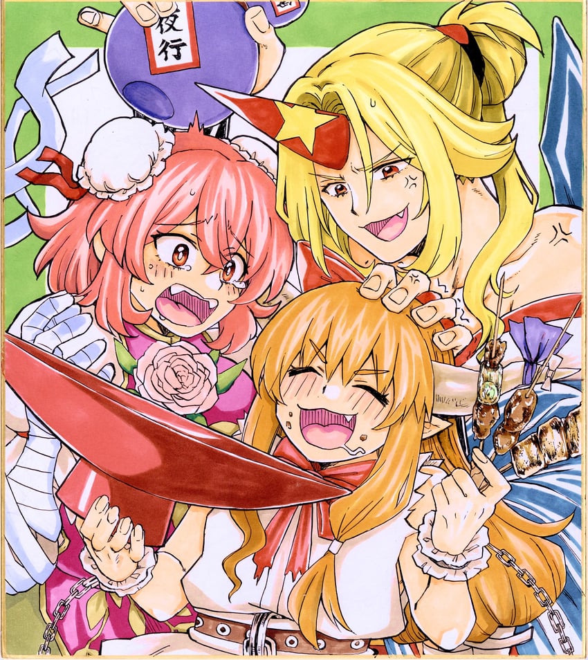 ibuki suika, hoshiguma yuugi, and ibaraki kasen (touhou) drawn by matsuri_kyuuta