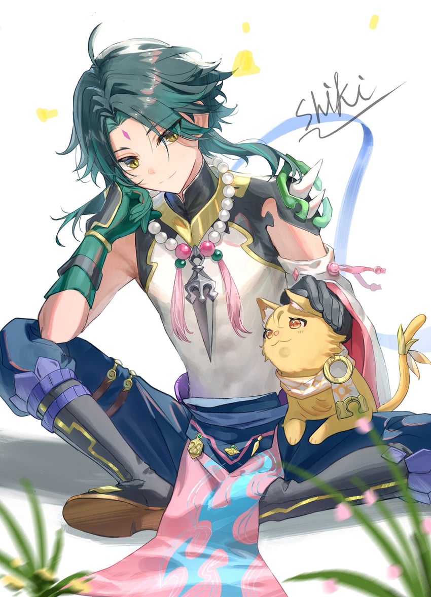aether and xiao (genshin impact) drawn by zashikino_shiki