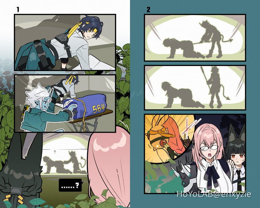 hoshimi miyabi, tsukishiro yanagi, soukaku, and asaba harumasa (zenless zone zero and 1 more) drawn by enxyzie