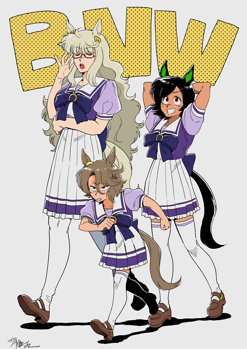narita taishin, biwa hayahide, and winning ticket (umamusume) drawn by baaang_joe