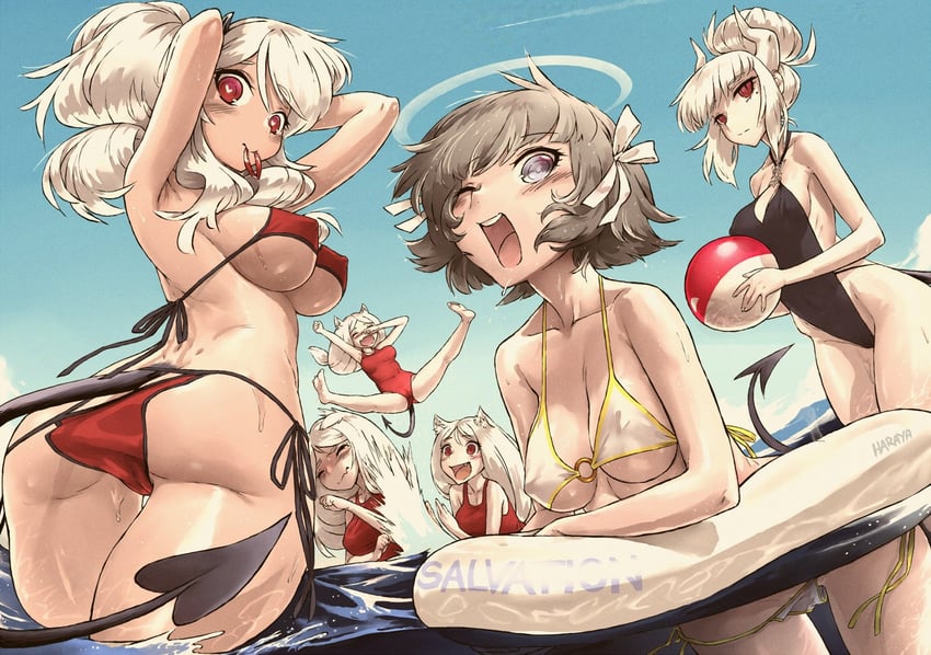 lucifer, modeus, cerberus, and azazel (helltaker) drawn by haraya_manawari