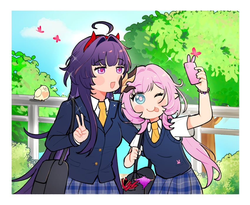 elysia, raiden mei, and kurikara (honkai and 1 more) drawn by aylu_tori