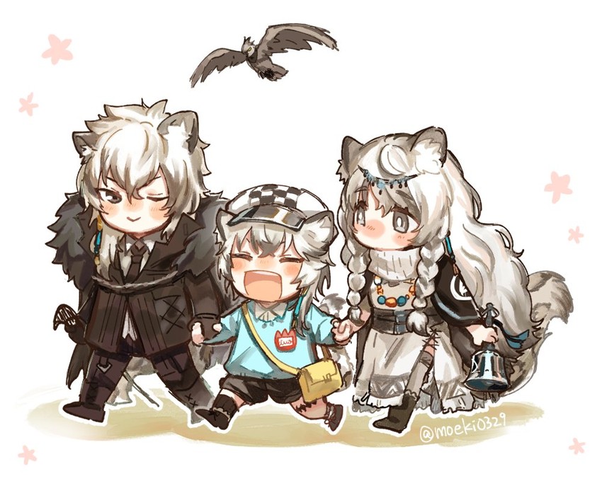 pramanix, silverash, cliffheart, and tenzin (arknights) drawn by moeki_(moeki0329)
