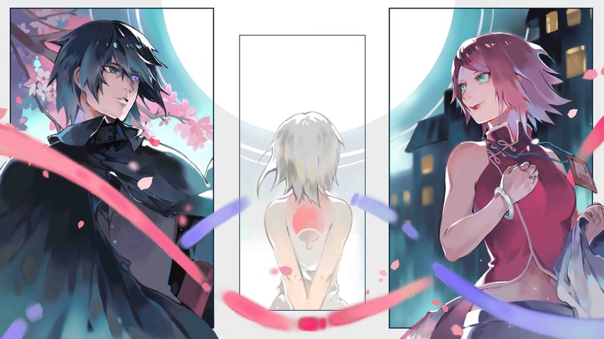 haruno sakura, uchiha sasuke, and uchiha sarada (naruto and 1 more) drawn by mlynar