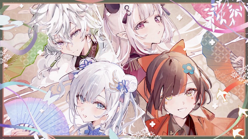 kaga sumire, naraka, murakumo kagetsu, and choya hanabi (nijisanji and 1 more) drawn by shia_job