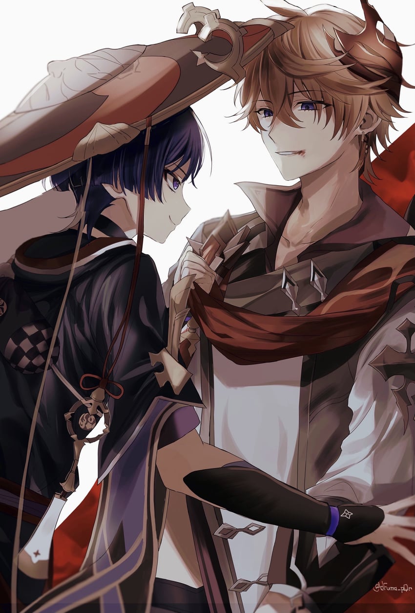 scaramouche and tartaglia (genshin impact) drawn by dfuma_pqr