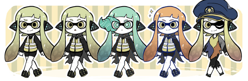 inkling player character, inkling girl, agent 3, and captain 3 (splatoon and 4 more) drawn by akekawa1536
