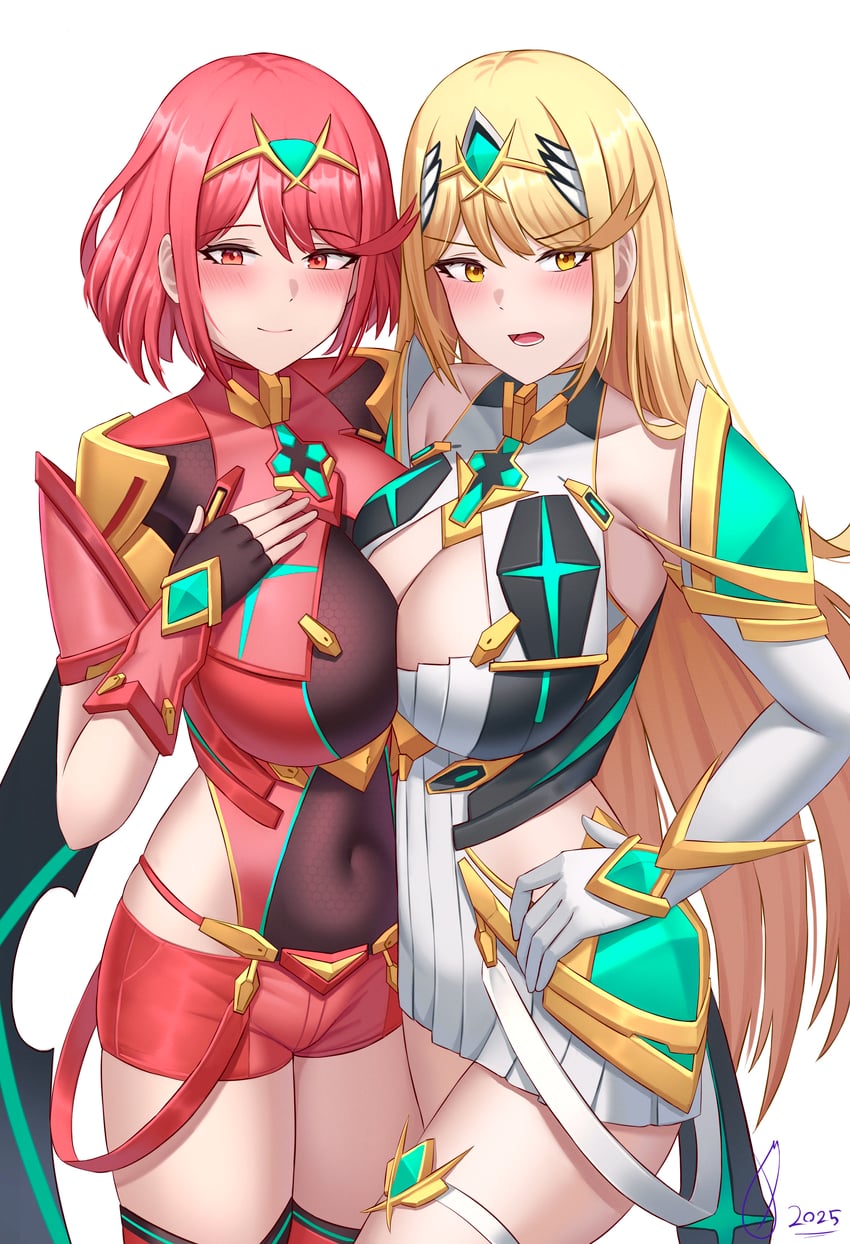 pyra and mythra (xenoblade chronicles and 1 more) drawn by ghnauv117221