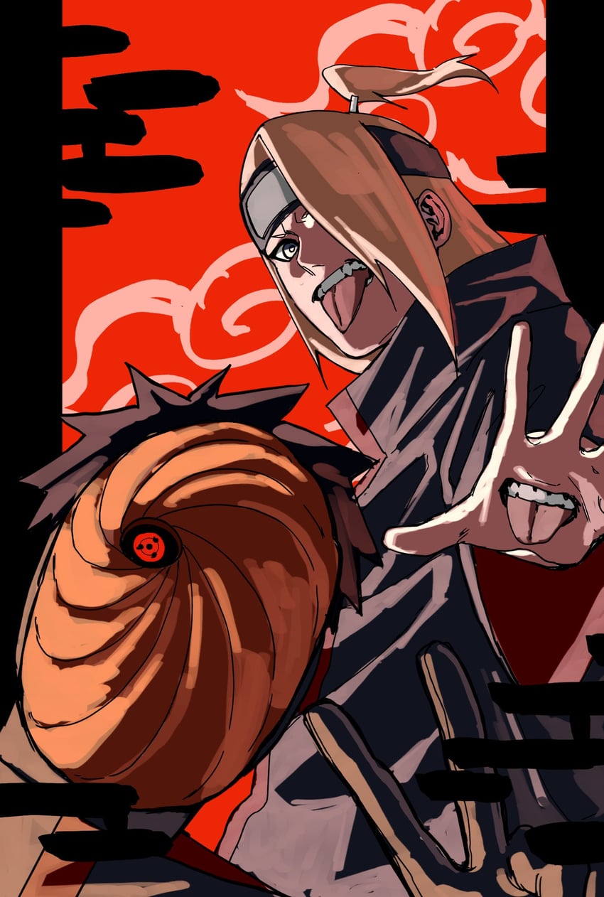 uchiha obito, deidara, and tobi (naruto and 1 more) drawn by pnpk_1013