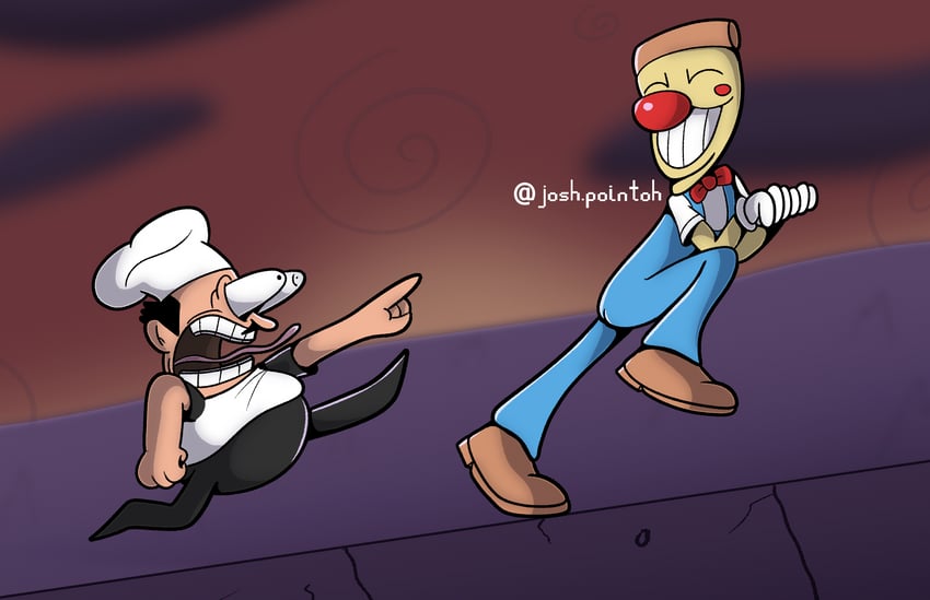 peppino spaghetti and pizzahead (pizza tower) drawn by josh.pointoh