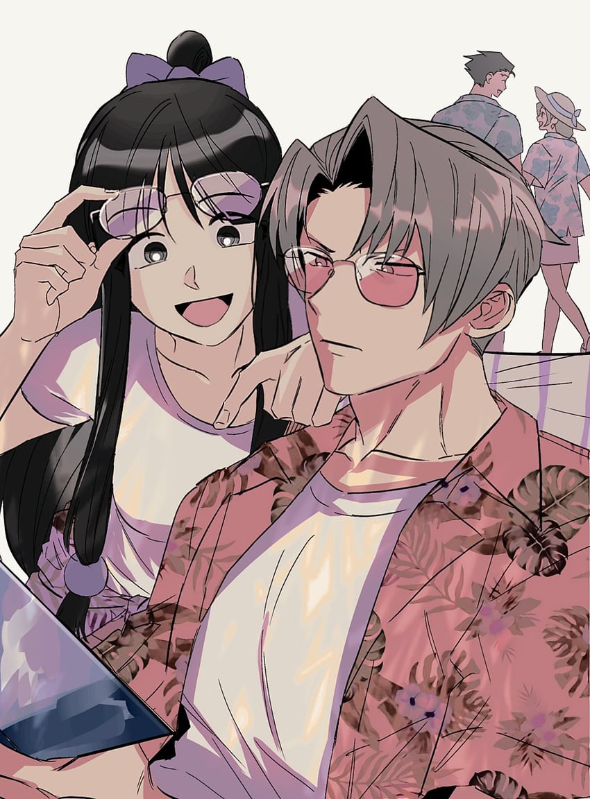 phoenix wright, miles edgeworth, maya fey, and trucy wright (ace attorney) drawn by mmachoii