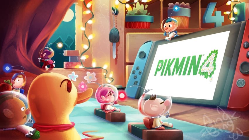 olimar, louie, rescue officer, alph, brittany, and 1 more (pikmin and 1 more) drawn by bingbingshobbies