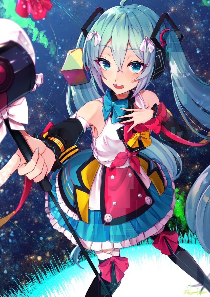 hatsune miku and magical mirai miku (vocaloid and 2 more) drawn by kusunokimizuha