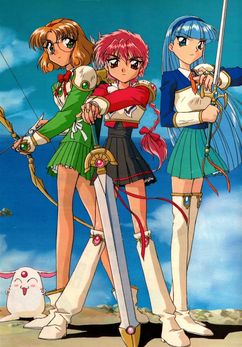 shidou hikaru, ryuuzaki umi, hououji fuu, and mokona (newtype and 1 more) drawn by nakayama_takehiro