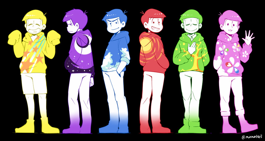 matsuno osomatsu, matsuno karamatsu, matsuno ichimatsu, matsuno jyushimatsu, matsuno choromatsu, and 1 more (osomatsu and 2 more) drawn by mone_(14ri0000)