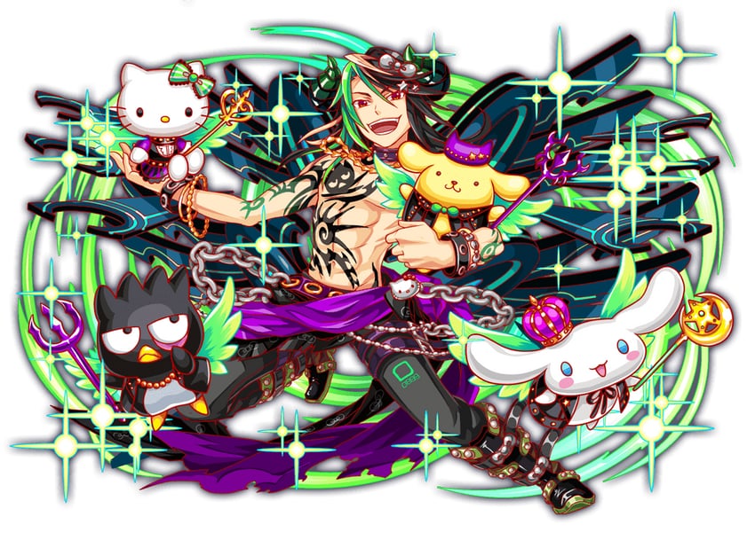 cinnamoroll, hello kitty, pompompurin, badtz-maru, and azazel (sanrio and 3 more)
