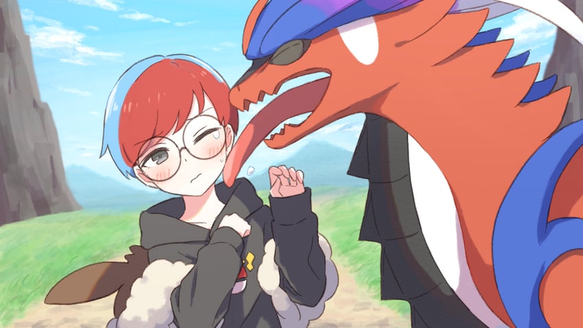 eevee, penny, and koraidon (pokemon and 1 more) drawn by fujiyama_(yellow)