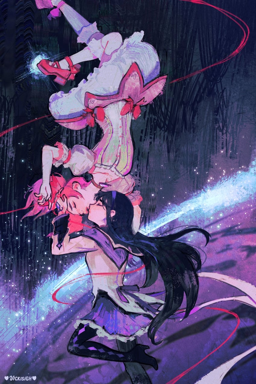 akemi homura and kaname madoka (mahou shoujo madoka magica) drawn by vicki_tsai