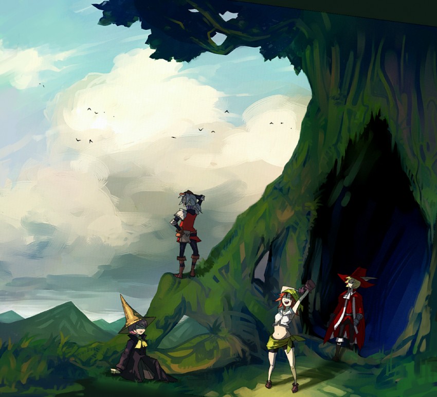 black mage, red mage, thief, warrior, refia, and 3 more (final fantasy and 1 more) drawn by kutizusamu