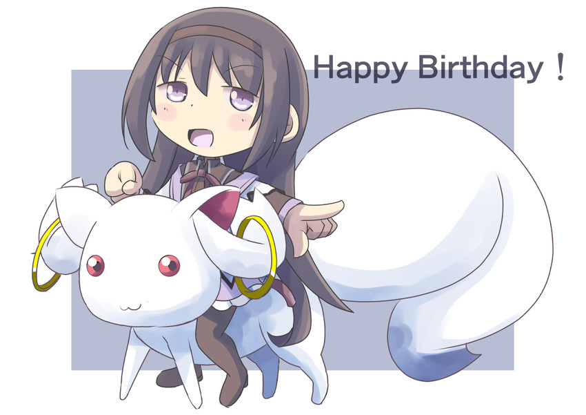 akemi homura and kyubey (mahou shoujo madoka magica) drawn by naruse_mai