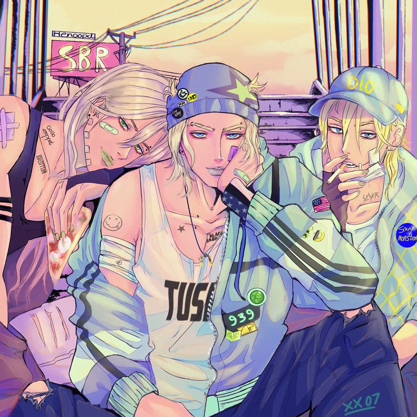 johnny joestar, gyro zeppeli, and diego brando (jojo no kimyou na bouken and 3 more) drawn by henoopd