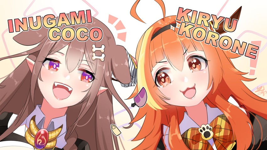 inugami korone and kiryu coco (hololive) drawn by isuka