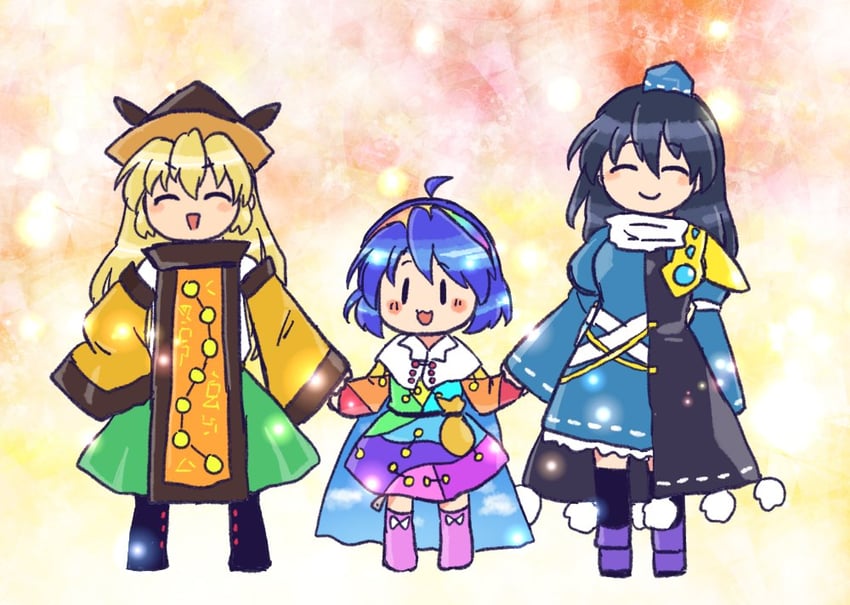 matara okina, iizunamaru megumu, and tenkyuu chimata (touhou) drawn by pote_(ptkan)
