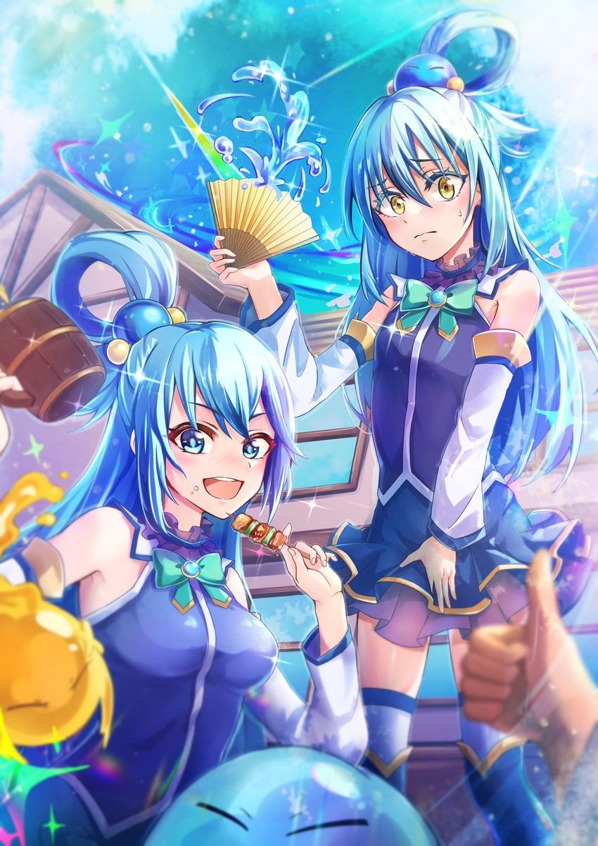aqua and rimuru tempest (kono subarashii sekai ni shukufuku wo! and 1 more) drawn by hanamaru8707