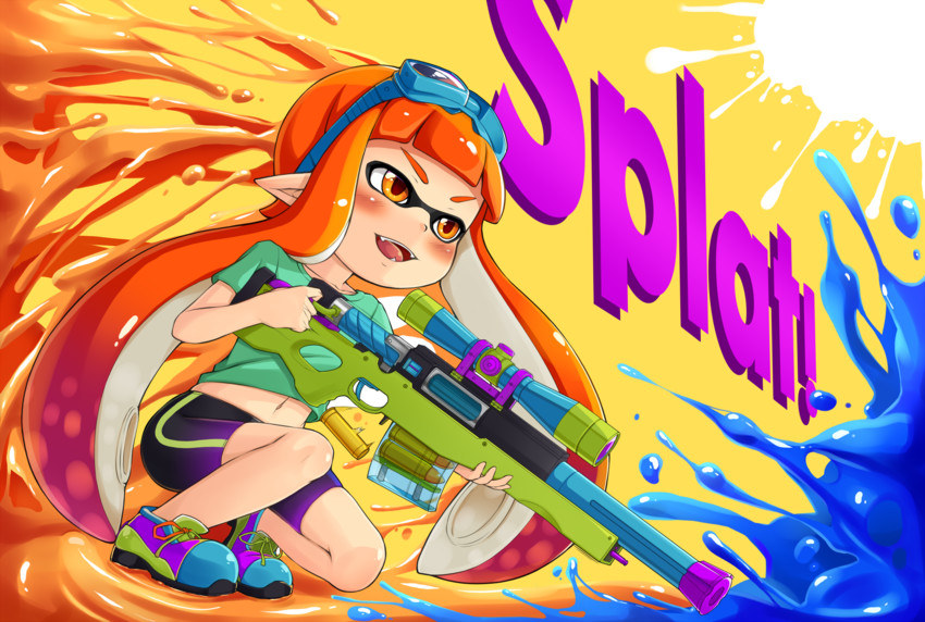 inkling player character and inkling girl (splatoon and 1 more) drawn by kitsunerider